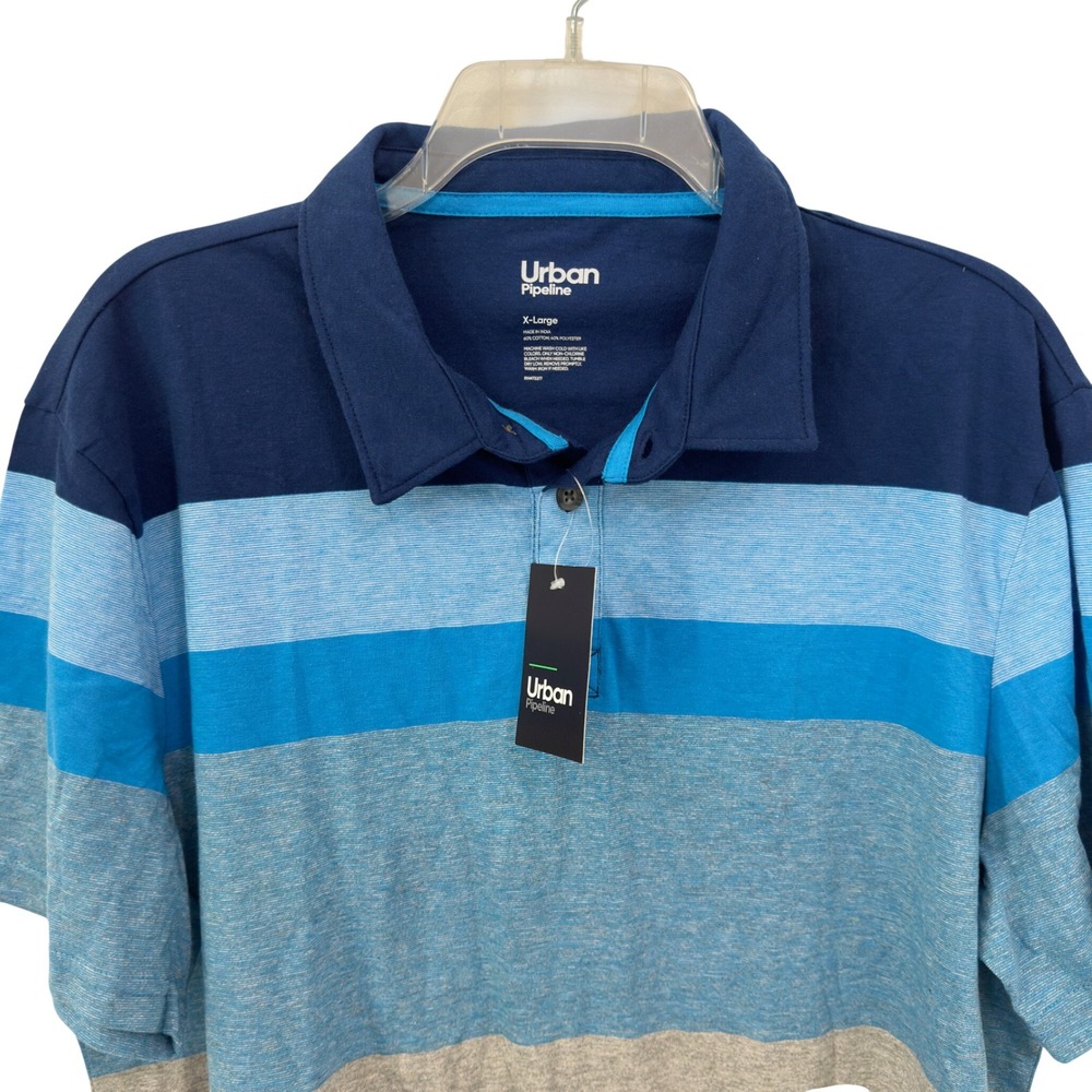 Urban Pipeline Polo Shirt XL Blue Grey Striped Soft Cotton Blend Jersey NWT